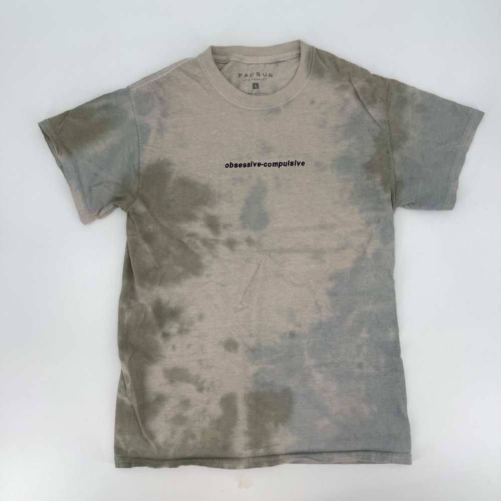PacSun Olive Gray Tie-Dye "obsessive-compulsive" text print Graphic Tee